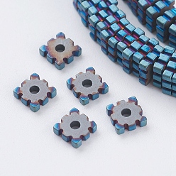 Green Plated PVD Vacuum Plating Electroplate Non-magnetic Synthetic Hematite Beads Strands, Frosted, Grade A, Square, Green Plated, 4x4x1mm, Hole: 1mm, about 390pcs/strand, 15.7 inch(40cm)