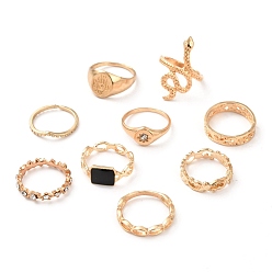 Golden Zinc Alloy Finger Rings Sets, Hollow, Flat Round & Rectangle & Snake & Star, Golden, 1.5~29mm, Inner Diameter: 16~18mm, 9pcs/set