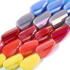 Mixed Color Electroplate Opaque Glass Beads Strands, Twist, Faceted, Mixed Color, 13.5~14x8~8.5x5~6.5mm, Hole: 1~1.4mm, about 28~30pcs/strand, 15.55~16.54 inch(39.5~42cm)