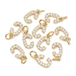 Letter C Colgantes Shegrace de latón con microengaste de circonitas cúbicas transparentes, sin níquel, real 18 k chapado en oro, amuletos de la letra c, 12x6.5x2.5 mm, anillo de salto: 5x1 mm, diámetro interior: 3 mm