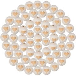 Цвет Древесины Незаконченные деревянные бусы, натуральные деревянные бусы, круглые с сердцем, деревесиные, 19~20 мм, отверстие : 4~5 мм