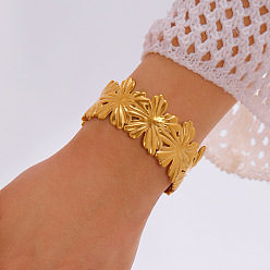 Цветок 304 из нержавеющей стали манжеты браслеты, широкие браслеты для женщин, реальный 18 k позолоченный, цветок, внутренний диаметр: 2-3/8 дюйм (6 см)