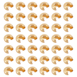 Настоящее золото 18K 150 шт. латунные обжимные бусины, рондель, реальный 18 k позолоченный, 6x4 мм, отверстие : 1.8 мм, 150 шт / комплект