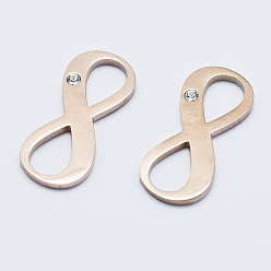 Розовый Позолоченный Экологически чистые 316 соединители из хирургической нержавеющей стали с покрытием из кубического циркония, долговечный, бесконечность, Настоящее розовое золото покрыто, 23.5x10x1.5 мм, отверстие : 5.5x7.5 мм