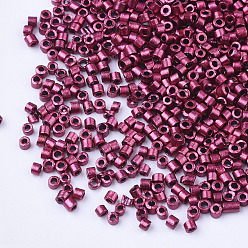 Camellia Glass Cylinder Beads, Seed Beads, Metallic Colours, Round Hole, Camellia, 1.5~2x1~2mm, Hole: 0.8mm, about 8000pcs/bag, about 85~95g/bag