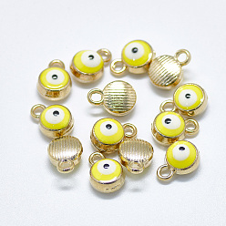 Желтый Подвески из легкого позолоченного сплава, с эмалью, плоские круглые с сглаза, желтые, 10x7x4.5 мм, отверстие : 1.5 мм