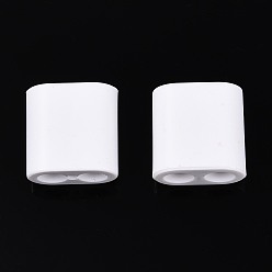 Белый Пластиковые бусины abs, квадратный, 2-луночное, подходит для 5~6мм шнура, белые, 15x15x8.5 мм, отверстие : 4.8 мм