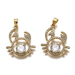 Рак Латунные прозрачные кубические циркониевые подвески в виде созвездий, долговечный, реальный 18 k позолоченный, рак, 21x19x4 мм, отверстие : 4.5x2 мм