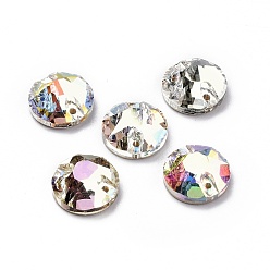 Mixed Color Flat Round Shape Sew on Rhinestone, K5 Glass Rhinestone, 2-Hole Link, Plated Flat Back, Sewing Craft Decoration, Mixed Color, 10x4mm, Hole: 1mm