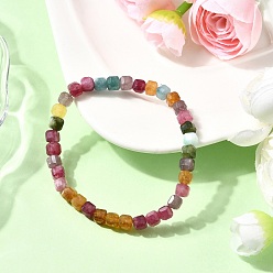 Турмалин Натуральные разноцветные кубические бусины из турмалина, эластичные браслеты для мужчин и женщин., граненые, внутренний диаметр: 2-1/8 дюйм (5.5 см)