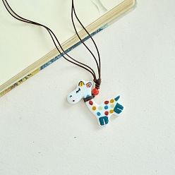 Жирафа Фарфоровый кулон регулируемый шнур из искусственной кожи ожерелья для женщин, красочный, жирафа, 19.69 дюйм (50 см)