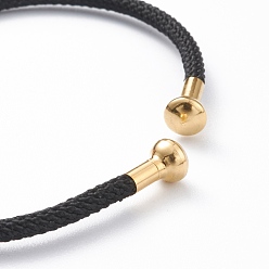 Black Braided Carbon Steel Wire Bracelet Making, with Golden Plated Brass End Caps, Black, 0.25cm, Inner Diameter: 2-3/8 inch(6.1cm)