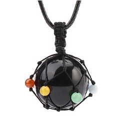 Black Agate Natural Black Agate(Dyed & Heated) Pendants Necklaces, Round, 30.71 inch(78cm)