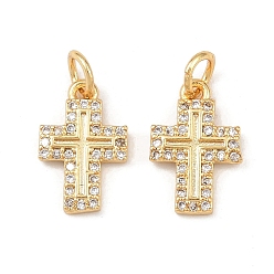 Настоящее золото 18K Латунные микро проложить кубического циркония подвески, крестик, без кадмия и без свинца, стойки покрытие, долговечный, с целью перехода в кольце, реальный 18 k позолоченный, 13.5x9x1.8 мм, отверстие : 3.4 мм
