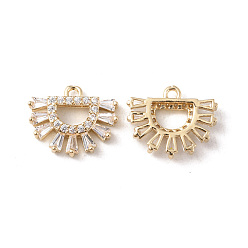 Light Gold Латунь прокладывает кубические циркониевые прелести, полукруглый шарм, золотой свет, 12.5x15x3 мм, отверстие : 1.4 мм