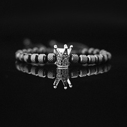 Crown 304 браслеты из плетеных бусин из нержавеющей стали с микропаве из кубического циркония, цвет нержавеющей стали, корона, 7-1/8 дюйм (18 см)