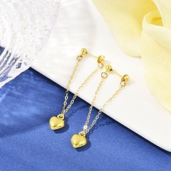 Золотой Серьги-гвоздики в форме сердца из сплава, с латунными цепочками и латунными штифтовыми серьгами, золотые, 51x9 мм