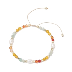 Амазонит Женские плетеные браслеты из бусин из натурального амазонита, агата, зеленого авантюрина и культивированного пресноводного жемчуга, бусина : 3~6 mm, внутренний диаметр: 2-1/8~3-1/8 дюйм (5.4~7.8 см)