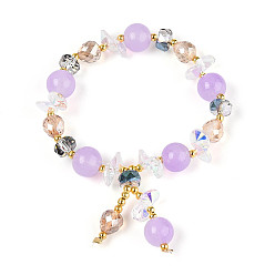 Халцедон Браслеты с подвесками из натурального халцедона и стеклянных бусин, стрейч браслеты, с латунной бисера, внутренний диаметр: 2 дюйм (5~5.2 см)