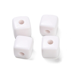 Белый Непрозрачный акрил европейского бисера, бусины с большим отверстием, кубические, белые, 12.5x12.5x12.5 мм, отверстие : 4.5 мм, Около 250 шт / 500 г