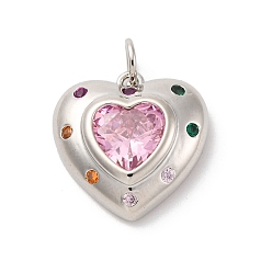 Платина Латунные микро проложить кубического циркония подвески, долговечный, без свинца и без кадмия, сердце, платина, 16x16x5 мм, отверстие : 3 мм