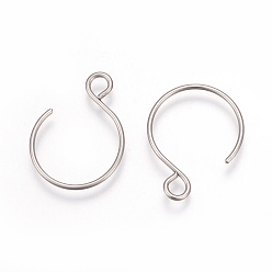 Stainless Steel Color Tarnish Resistant 304 Stainless Steel Earring Hooks, Ear Wire, with Horizontal Loop, Stainless Steel Color, 19x15mm, Hole: 2mm, 20 Gauge, Pin: 0.8mm