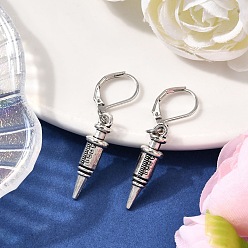 Античное Серебро Серьги из сплава в тибетском стиле с застежкой-молнией, форма инъекционного шприца, с железом, античное серебро, 42.5x6.5x10.5 мм