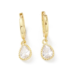 Настоящее золото 18K Серьги-кольца с каплевидным покрытием из латуни с кубическим цирконием, долговечные серьги с подвесками для женщин, без свинца и без кадмия, реальный 18 k позолоченный, 26 мм, штифты : 1 мм