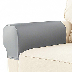 Gray 2Pcs Imitation Leather Sofa Armrest Covers, Furniture Protector, Gray, 470x180x1mm