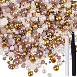 Гейнсборо 1 полукруглая коробка из искусственной резины и АБС-пластика с имитацией жемчуга в форме кабошона, ногтей декоративные аксессуары, с ручкой и пинцетом, светло-серые, 3~10x1.5~5 мм