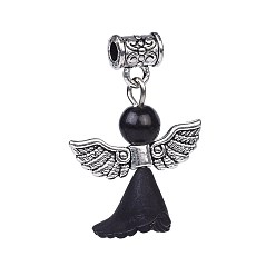 Черный Прозрачные матовые акриловые цветочные подвески, с находками из тибетского сплава и окрашенными синтетическими бирюзовыми бусами, прекрасное свадебное платье ангел болтаться, чёрные, 30~31 мм, отверстие : 2.8 мм