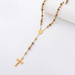 Negro Collares de rosario de columna de acero inoxidable vintage 304, Collares con colgante de cruz de la Virgen para mujer, dorado, negro, 19.69 pulgada (50 cm)