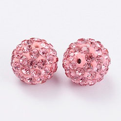 Light Rose Pave Disco Ball Beads, Polymer Clay Rhinestone Beads, Grade A, Round, Light Rose, PP14(2~2.1mm), 10mm, Hole: 1.0~1.2mm