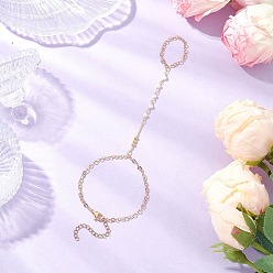 Золотой Латунные цепочки ручной работы с гранеными стеклянными звеньями браслеты-кольца для женщин, с браслетами из цепочек и тросов, золотые, 7-1/8 дюйм (18 см)