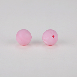 Pink Round Silicone Focal Beads, Chewing Beads For Teethers, DIY Nursing Necklaces Making, Pink, 15mm, Hole: 2mm