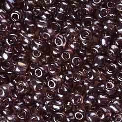 Rosy Brown Glass Seed Beads, Trans. Colours Lustered, Round, Rosy Brown, 4mm, Hole: 1.5mm, about 4500pcs/pound