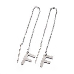 Letter F Tarnish Resistant 304 Stainless Steel Stud Earrings, Hypoallergenic Earrings, Ear Threads, Alphabet, Letter.F, 107~112x1mm, Pin: 15x0.7mm, letter: 11x7x0.5mm