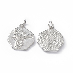 Платина Стойки обшивки латунные подвески, долговечный, без свинца и без кадмия, с целью перехода в кольце, многоугольник с очарованием птицы, платина, 16.5x15x3 мм, отверстие : 3 мм