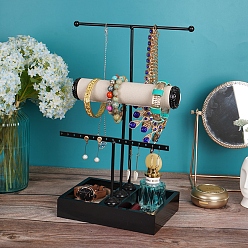 Electrophoresis Black 3-ярусные железные Т-образные стойки для ювелирных изделий, держатель органайзера для украшений с подносом, для браслетов колье кольца серьги хранение, электрофорез черный, 15x20x36 см