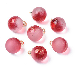 Малиновый Двухцветные прозрачные стеклянные подвески, с петлей из латуни, покрытой светлым золотом, матовые, с блеском порошок, круглые подвески, малиновый, 14x10 мм, отверстие : 2 мм