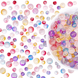 Gemischte Farbe 450Stk. 5 Farben gefrostet sprühlackierte Glasperlenstränge, mit goldener Folie, Runde, Gemischte Farbe, 6~11 mm, Bohrung: 1.2~1.6 mm