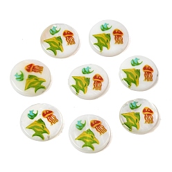 Fish Плоские круглые бусины из натуральных пресноводных ракушек с принтом в виде морских волн, рыба, 15.5x3~3.5 мм, отверстие : 0.8 мм