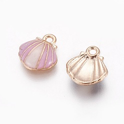 Бледно-Розовый Сплав эмали прелести, оболочка, золотой свет, розовый жемчуг, 12.5x11.5x3 мм, отверстие : 1.4 мм