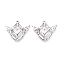 Нержавеющая Сталь Цвет 304 подвески в виде сердца из нержавеющей стали с крыльями, не тускнеет, цвет нержавеющей стали, 23x25x3 мм, отверстие : 1.6 мм
