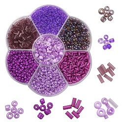 Mixed Color 7 Style Baking Paint & Transparent Inside Colours & Trans & Ceylon Glass Seed Beads, Glass Bugle Beads, for Jewelry Making, Mixed Color, about 1250/box