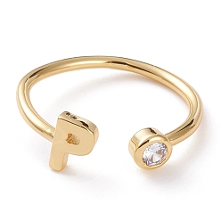 Letter P Латунные кольца из манжеты с прозрачным цирконием, открытые кольца, долговечный, реальный 18 k позолоченный, letter.p, размер США 6, внутренний диаметр: 17 мм