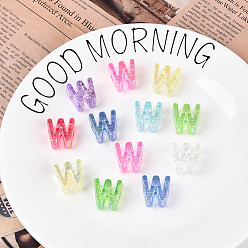 Letter W УФ-покрытие прозрачные акриловые европейские бусины, бусины с большим отверстием, разноцветные, Буква W, 20.5x20x13.5 мм, отверстие : 6 мм