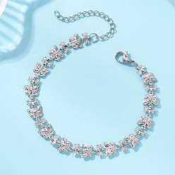 Платина Браслеты-цепочки из латуни в форме бабочки для женщин, платина, 7.32 дюйм (18.6 см)