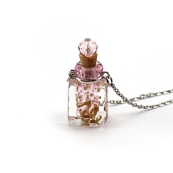 Pink Светящиеся прямоугольные ожерелья в виде флаконов для духов лэмпворк, с цепями из нержавеющей стали, розовые, 23.62 дюйм (60 см), Кулон : 15x27 мм, емкость: 0.5 мл (0.02 жидких унций)