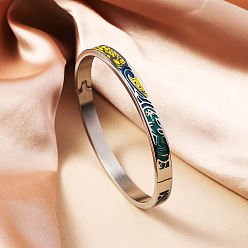 чирок 304 из нержавеющей стали эмаль браслеты, шарнирные браслеты для женщин, ионное покрытие (ip), реальный 18 k позолоченный, зелено-синие, внутренний диаметр: 2-3/8 дюйм (6 см)